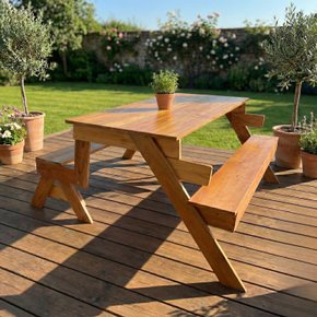 02 banco de madeira que vira mesa 6 lugares mel