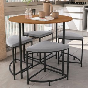 16 mesa sala de jantar redonda com 4 banquetas estofadas