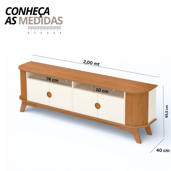 02 rack bancada vivaldi 2 0m p tv ate 80 pol 4 portas design canelado curvo