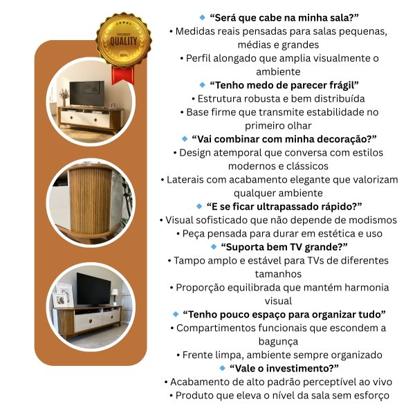 03 rack bancada vivaldi 2 0m p tv ate 80 pol 4 portas design canelado curvo