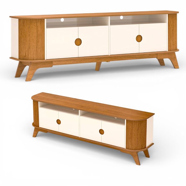 06 rack bancada vivaldi 2 0m p tv ate 80 pol 4 portas design canelado curvo